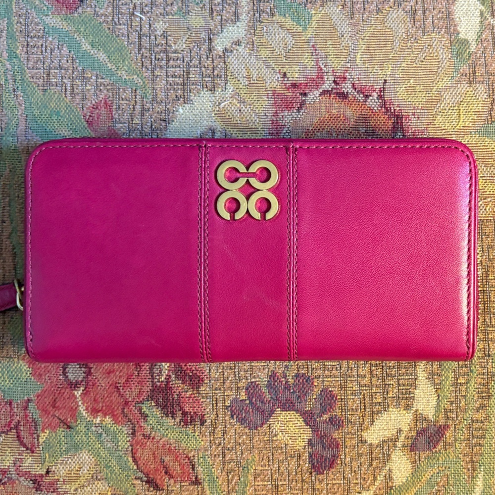 Coach Pink Leather Wallet with Gold Signature Accent